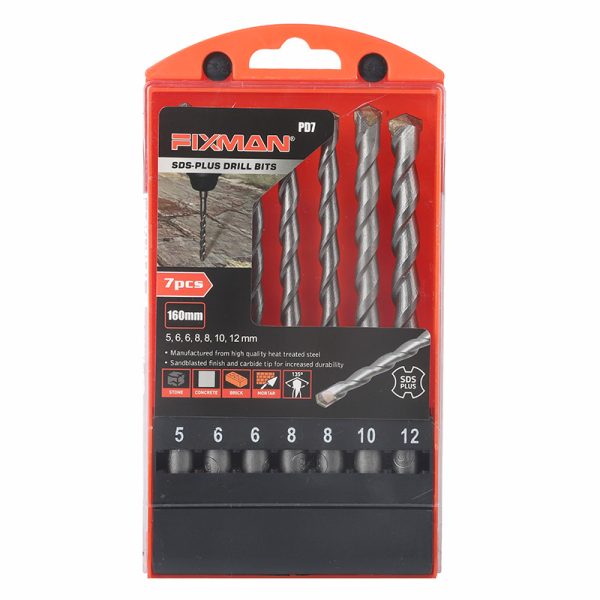 Juego de 7 Brocas SDS-Plus Fixman PD7 para Concreto | 160mm